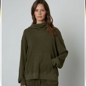 Velvet by Graham & Spencer Andi Waffle Knit Olive Green Hoodie Aloe Oversized